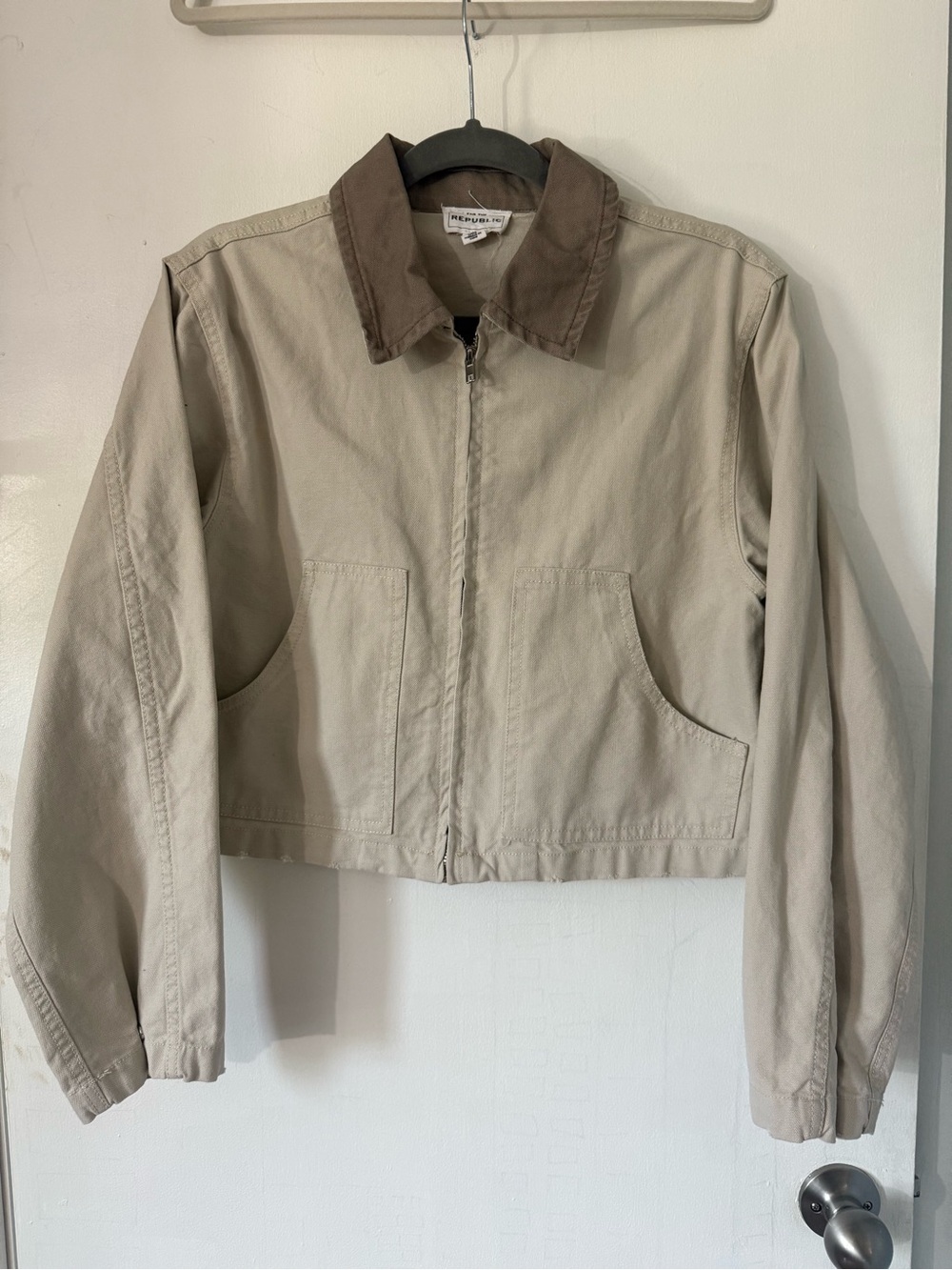 The Republic Beige Utility Jacket with Brown Contrast Collar
